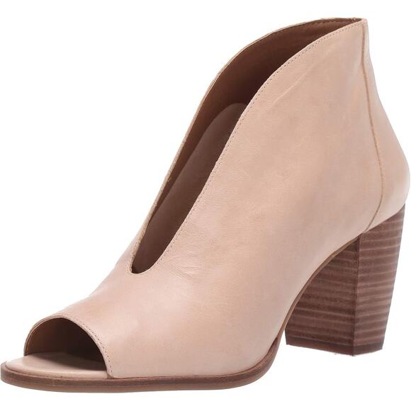 NIB Lucky Brand Joal 9M Leather Deep Notch Open Toe Pump Bootie Shootie Stone - Picture 12 of 12